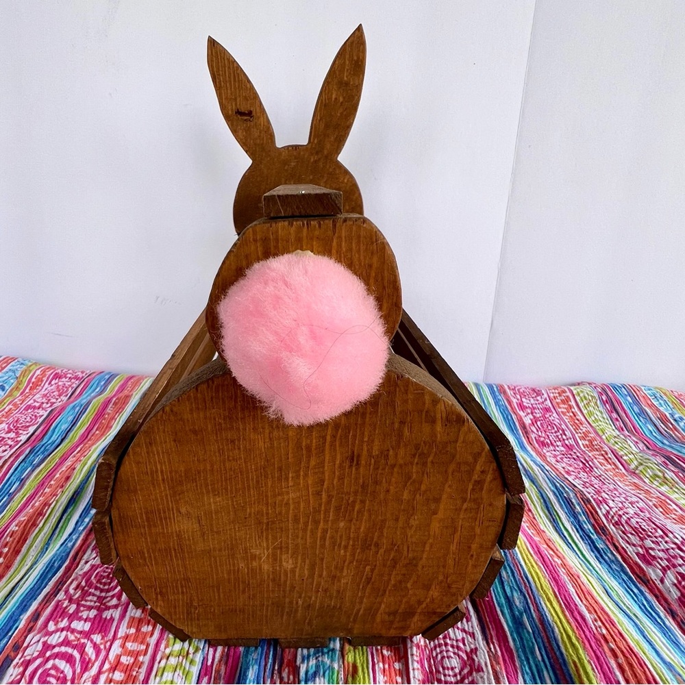 RUSTIC WOODEN BUNNY BASKET HANDCRAFTED - Picture 3 of 6